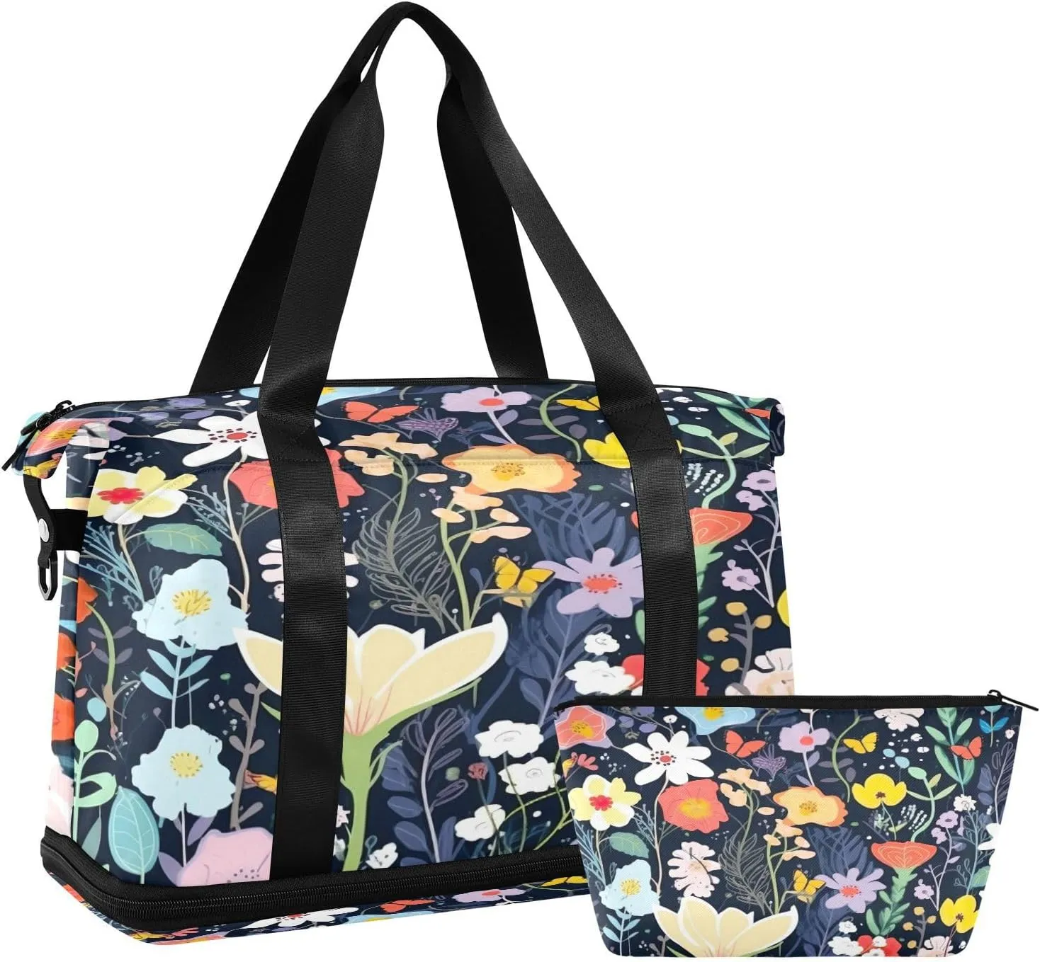 Colorful Flowers Sports Gym Bag,Travel Duffel bag with Wet Pocket & Shoes Compartment Lightweight Waterproof Overnight Bag for Men Women