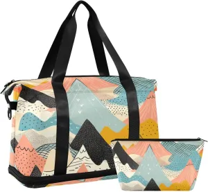 Colorful Mountains Sports Gym Bag,Travel Duffel bag with Wet Pocket & Shoes Compartment Lightweight Waterproof Overnight Bag for Men Women