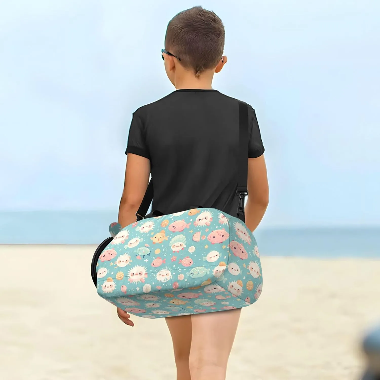 Colorful Pufferfish Duffel Gym Bags with Shoes Compartment Large Capacity Sports Duffel Bag for Travel, Swimming, Dance, Ballet
