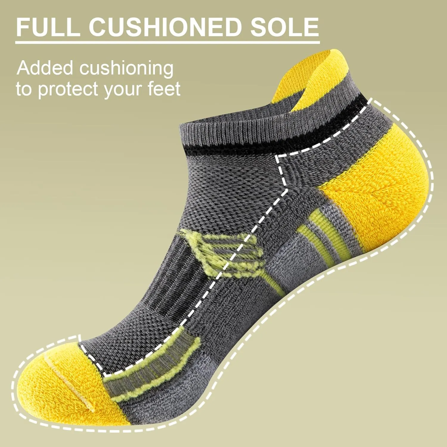 COOVAN Ankle Socks Womens Athletic Low Cut Thick Cushioned Running Socks with Tab 6 Pairs