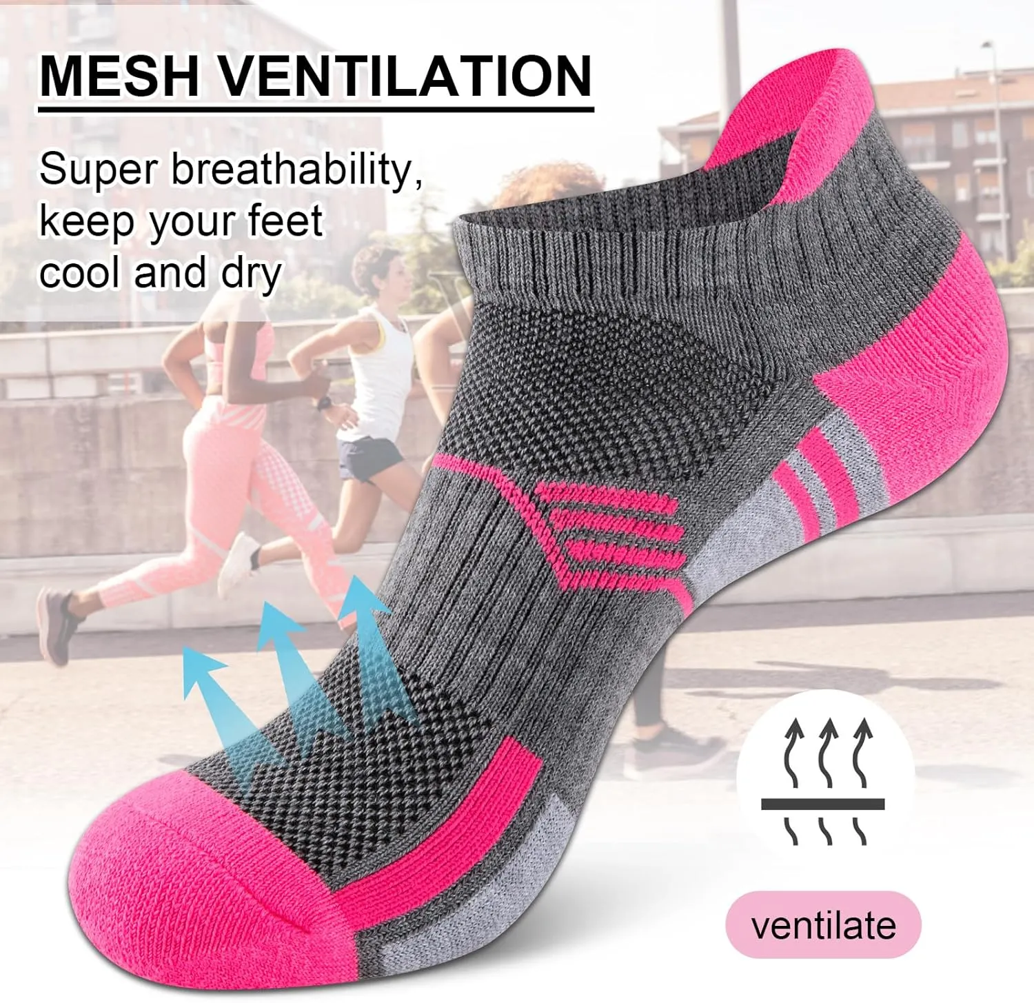 COOVAN Ankle Socks Womens Athletic Low Cut Thick Cushioned Running Socks with Tab 6 Pairs