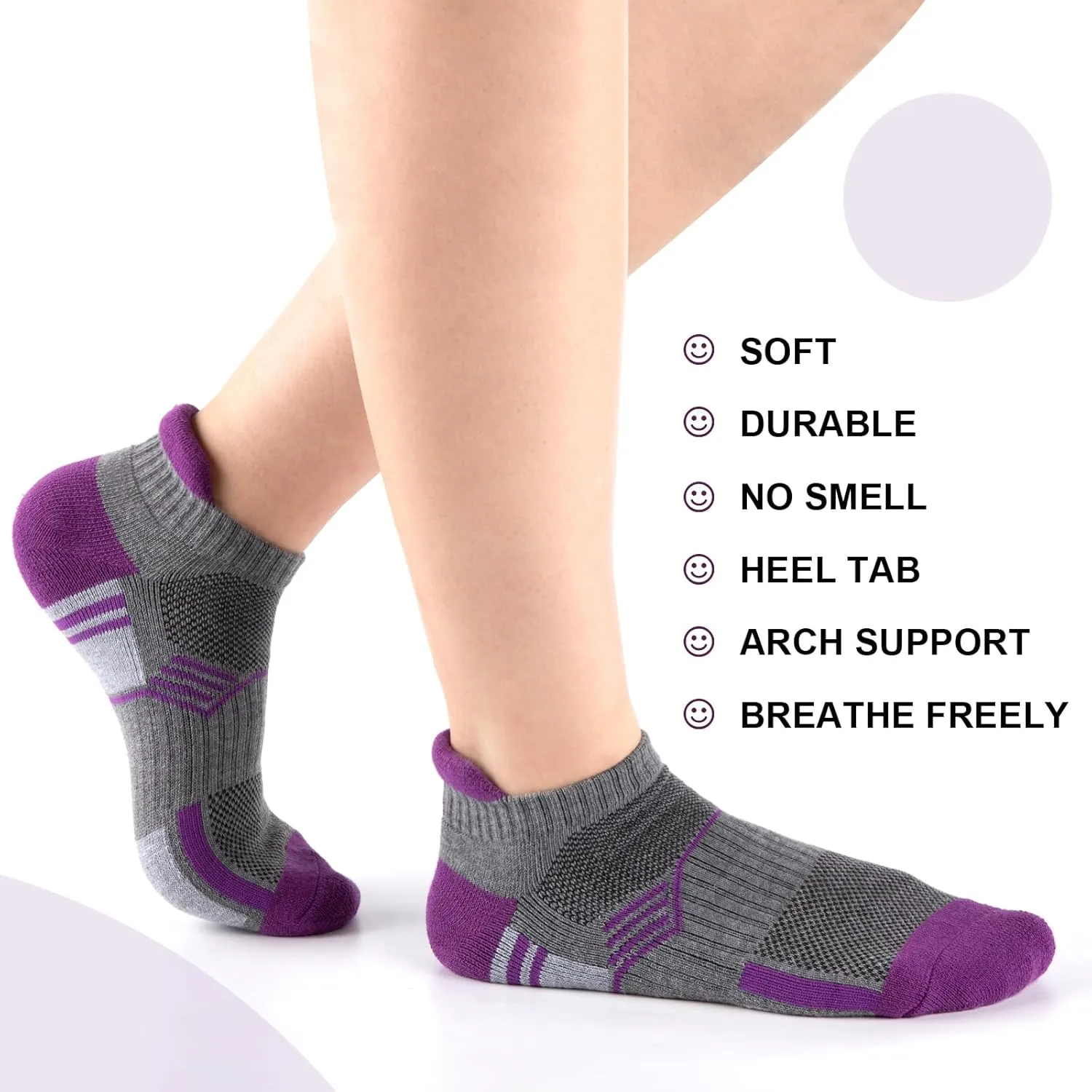 COOVAN Ankle Socks Womens Athletic Low Cut Thick Cushioned Running Socks with Tab 6 Pairs