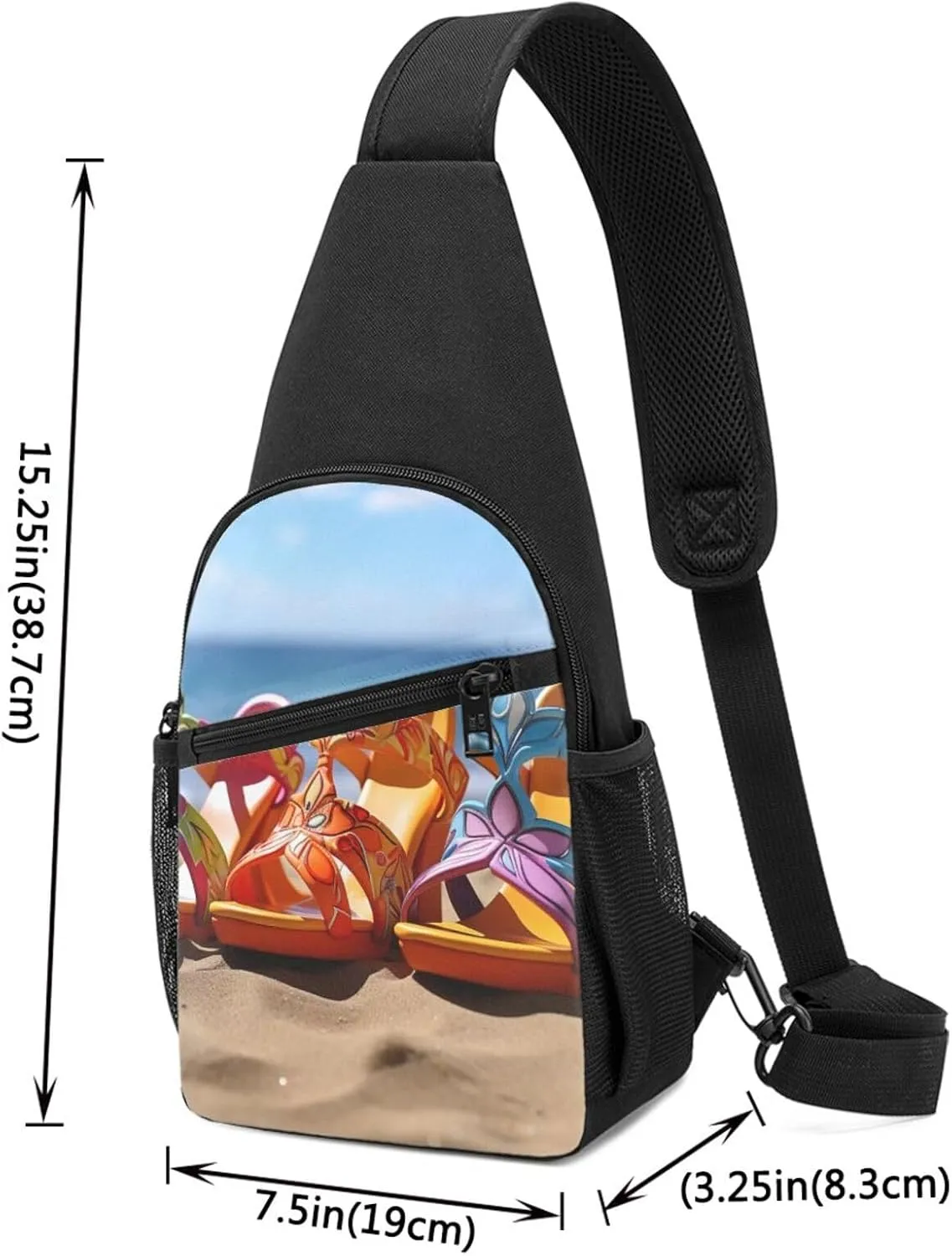 Crossbody Sling Backpack Sling Bag for Men Women Cross Chest Bag Shoulder Bag Colorful Sandals Shoes Travel Hiking Daypack