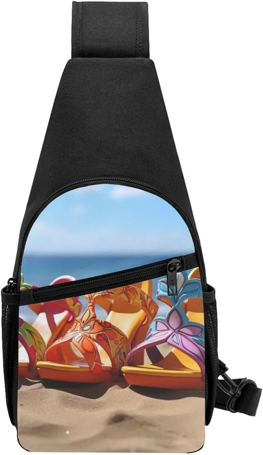Crossbody Sling Backpack Sling Bag for Men Women Cross Chest Bag Shoulder Bag Colorful Sandals Shoes Travel Hiking Daypack
