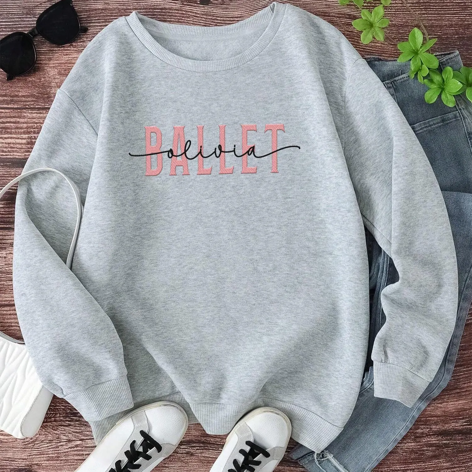 Custom Ballet Embroidered Sweatshirt for Women and Girls Ballerina Funny Dance Shoes Gift Cool Dancer Toe Dancing Sport Shirt