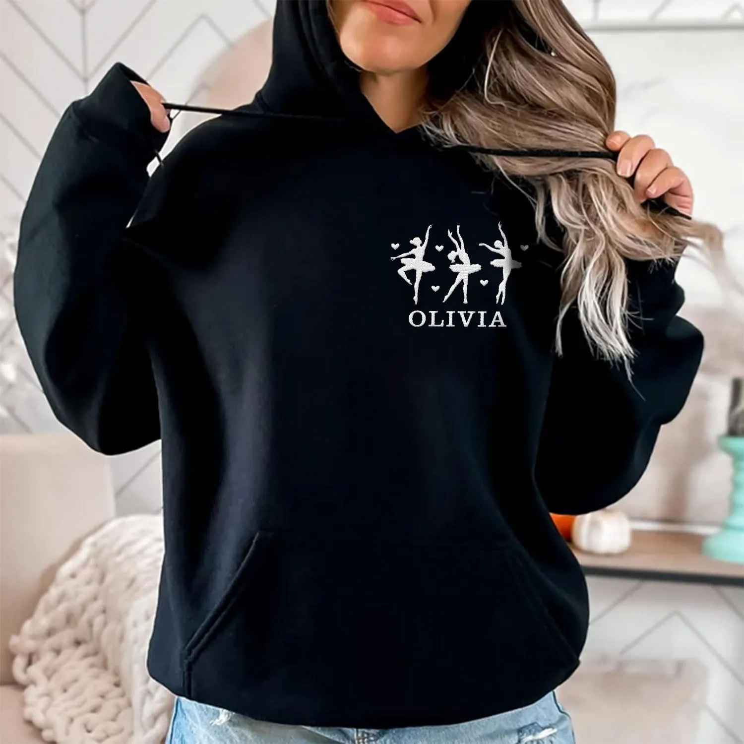 Custom Ballet Embroidered Sweatshirt for Women and Girls Ballerina Funny Dance Shoes Gift Cool Dancer Toe Dancing Sport Shirt
