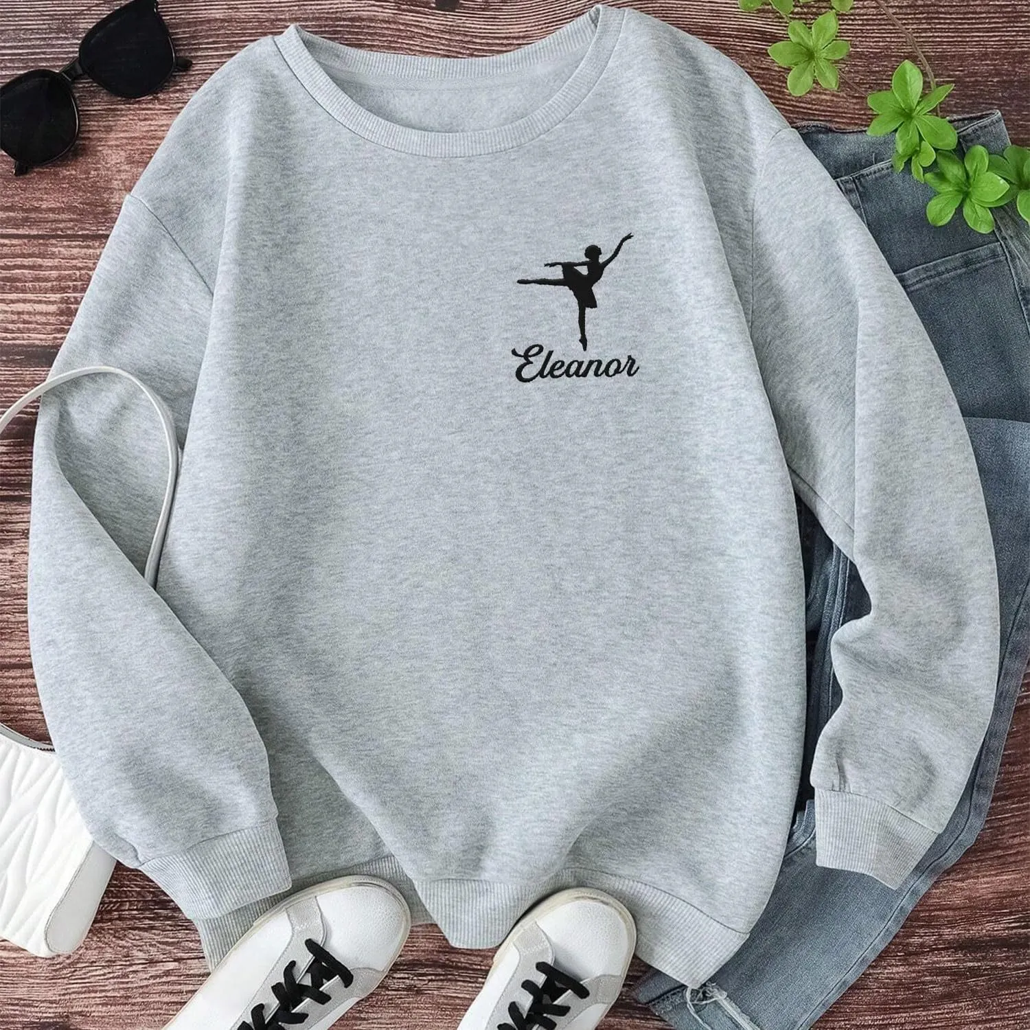 Custom Ballet Embroidered Sweatshirt for Women and Girls Ballerina Funny Dance Shoes Gift Cool Dancer Toe Dancing Sport Shirt