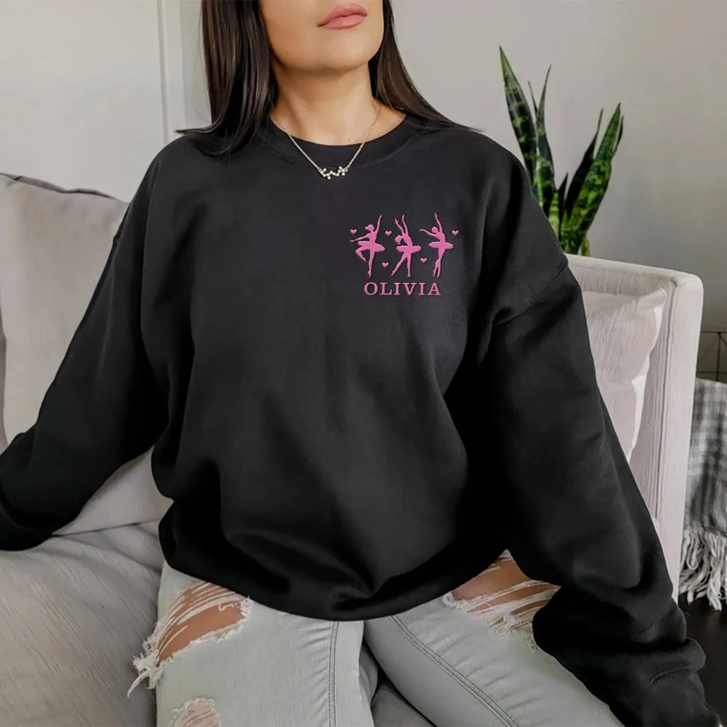 Custom Ballet Embroidered Sweatshirt for Women and Girls Ballerina Funny Dance Shoes Gift Cool Dancer Toe Dancing Sport Shirt