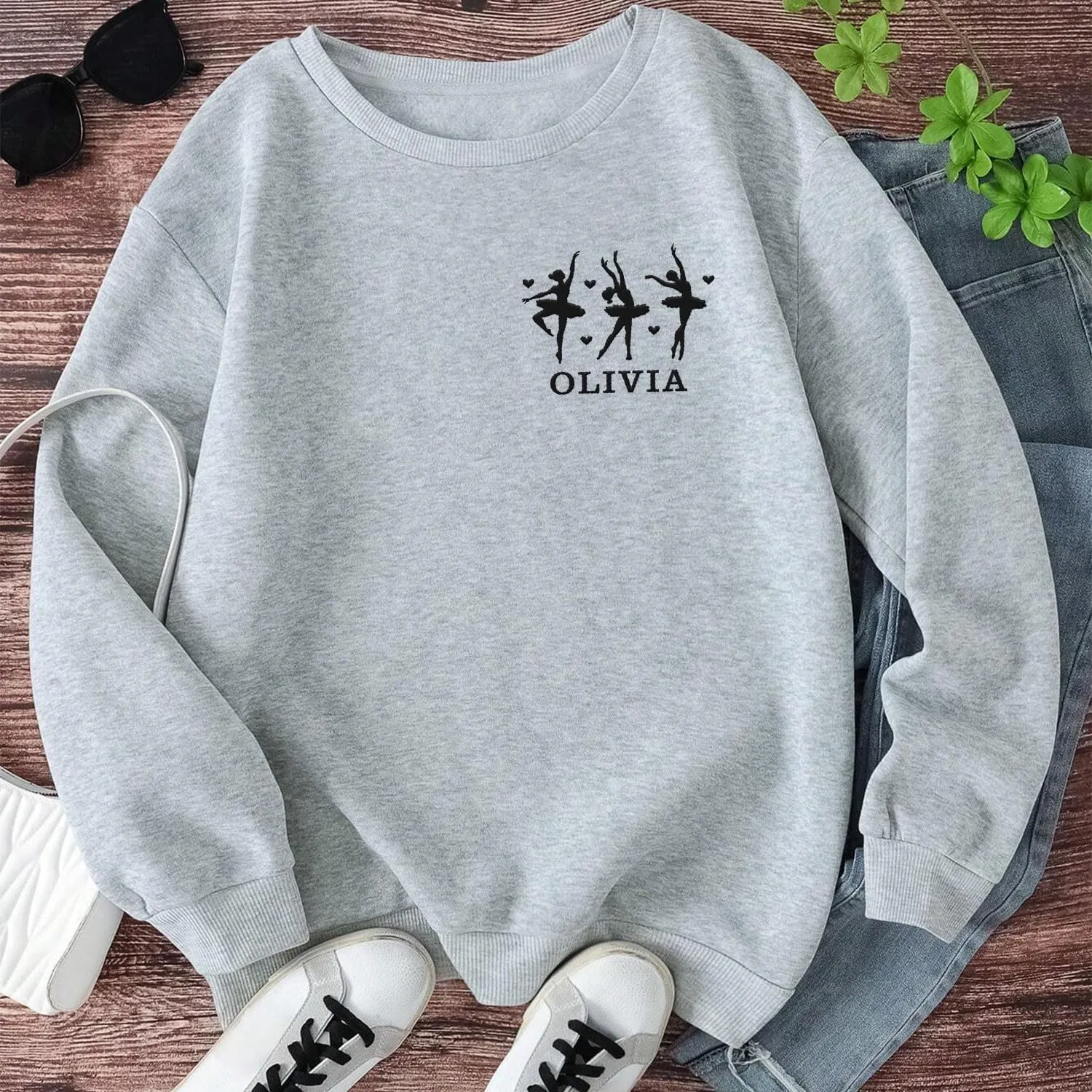 Custom Ballet Embroidered Sweatshirt for Women and Girls Ballerina Funny Dance Shoes Gift Cool Dancer Toe Dancing Sport Shirt