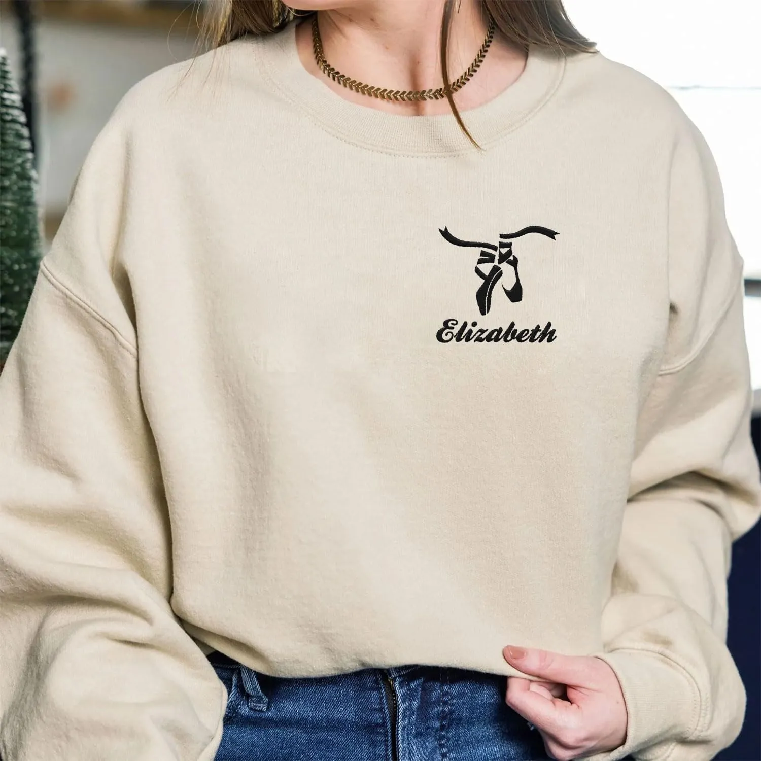 Custom Ballet Embroidered Sweatshirt for Women and Girls Ballerina Funny Dance Shoes Gift Cool Dancer Toe Dancing Sport Shirt