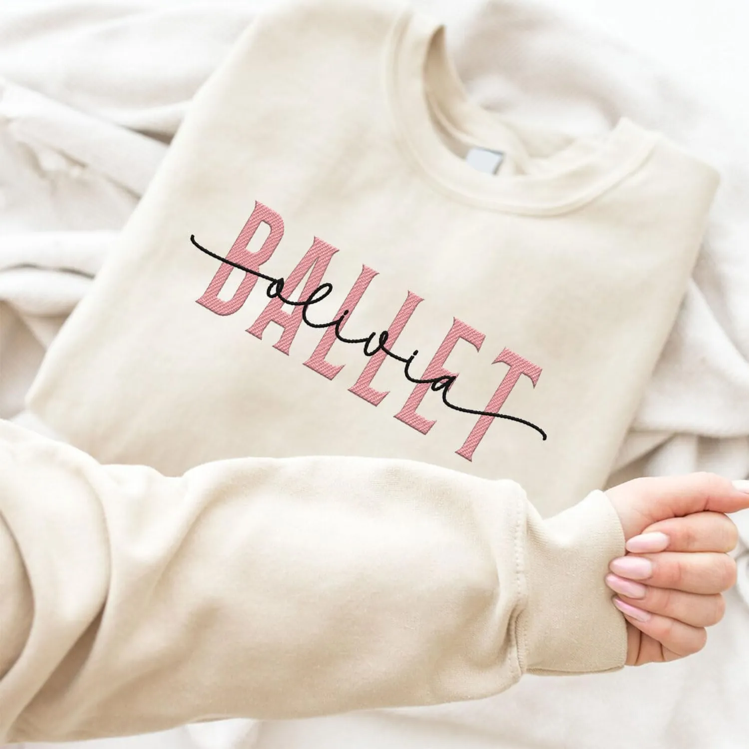 Custom Ballet Embroidered Sweatshirt for Women and Girls Ballerina Funny Dance Shoes Gift Cool Dancer Toe Dancing Sport Shirt
