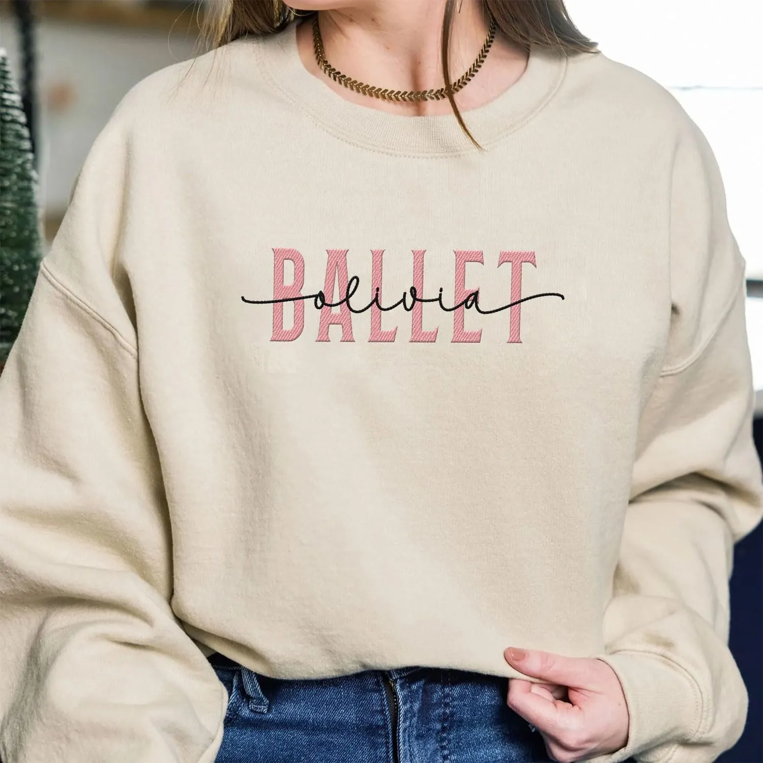 Custom Ballet Embroidered Sweatshirt for Women and Girls Ballerina Funny Dance Shoes Gift Cool Dancer Toe Dancing Sport Shirt