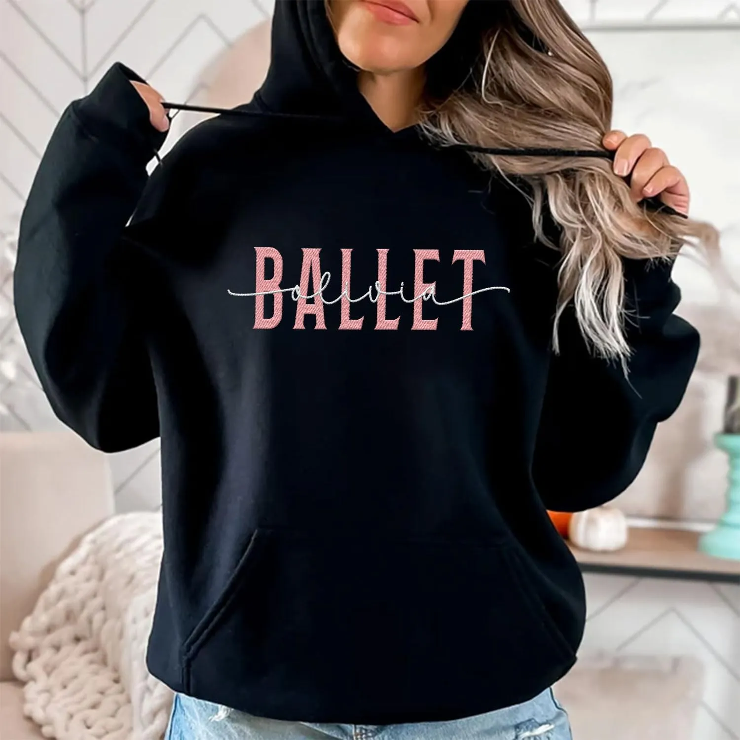 Custom Ballet Embroidered Sweatshirt for Women and Girls Ballerina Funny Dance Shoes Gift Cool Dancer Toe Dancing Sport Shirt
