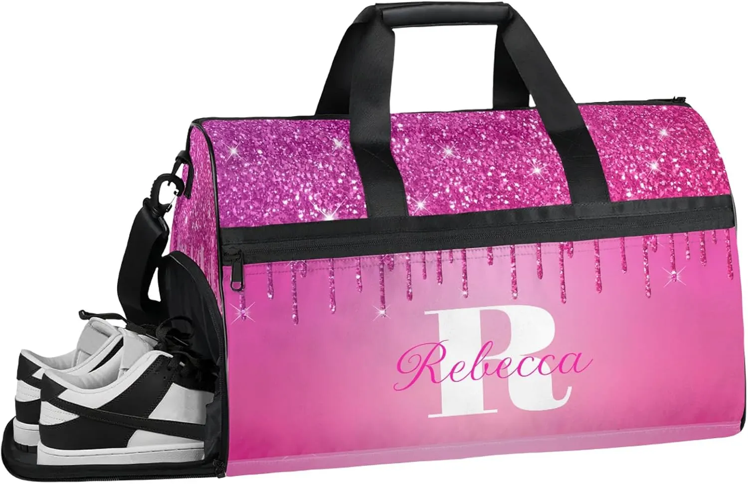 Custom Name Sports Bag Personalized Gym Bag with Shoes Compartment for Women Men Overnight Weekender Travel Duffel Bags, Berry
