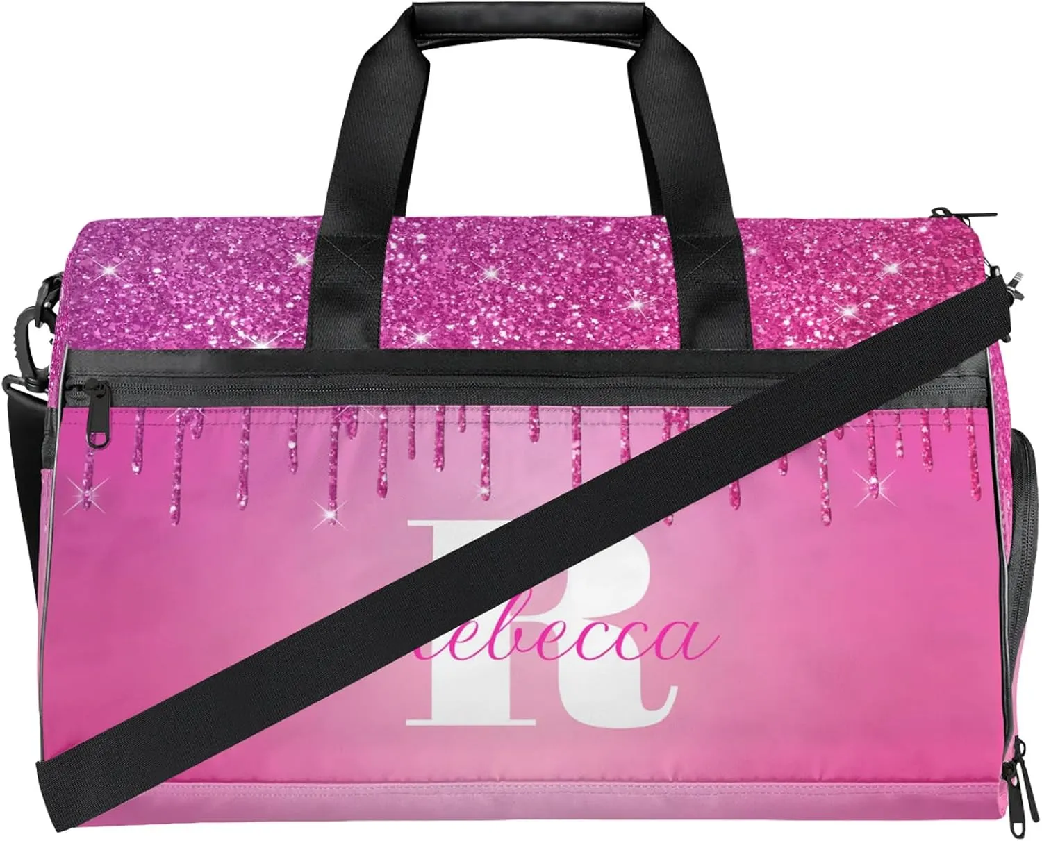 Custom Name Sports Bag Personalized Gym Bag with Shoes Compartment for Women Men Overnight Weekender Travel Duffel Bags, Berry
