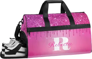 Custom Name Sports Bag Personalized Gym Bag with Shoes Compartment for Women Men Overnight Weekender Travel Duffel Bags, Berry