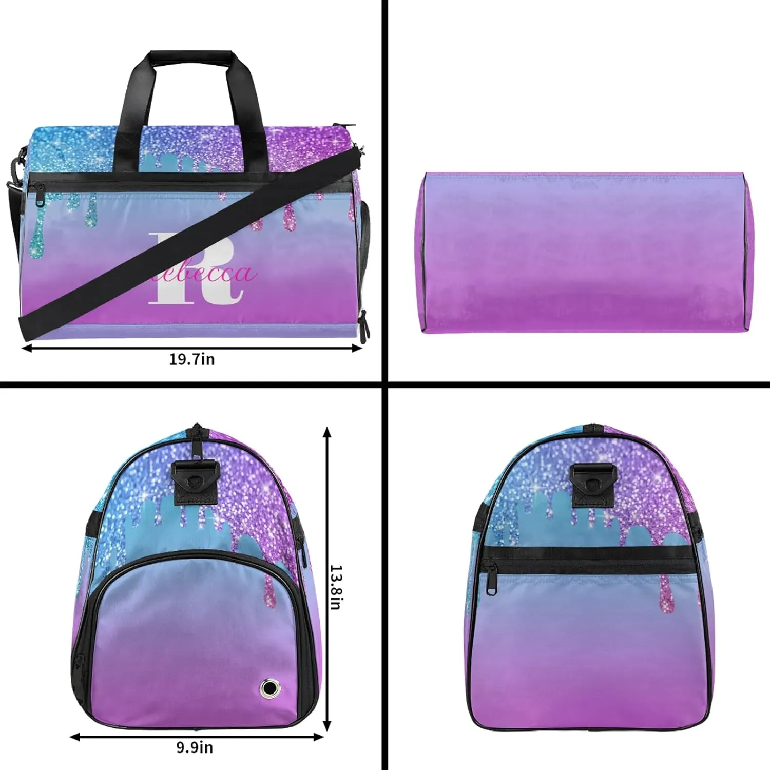 Custom Name Sports Bag Personalized Gym Bag with Shoes Compartment for Women Men Overnight Weekender Travel Duffel Bags, Blue