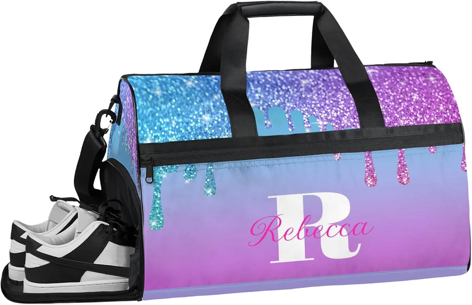 Custom Name Sports Bag Personalized Gym Bag with Shoes Compartment for Women Men Overnight Weekender Travel Duffel Bags, Blue