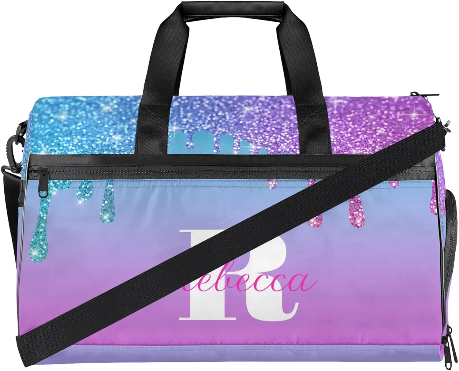 Custom Name Sports Bag Personalized Gym Bag with Shoes Compartment for Women Men Overnight Weekender Travel Duffel Bags, Blue