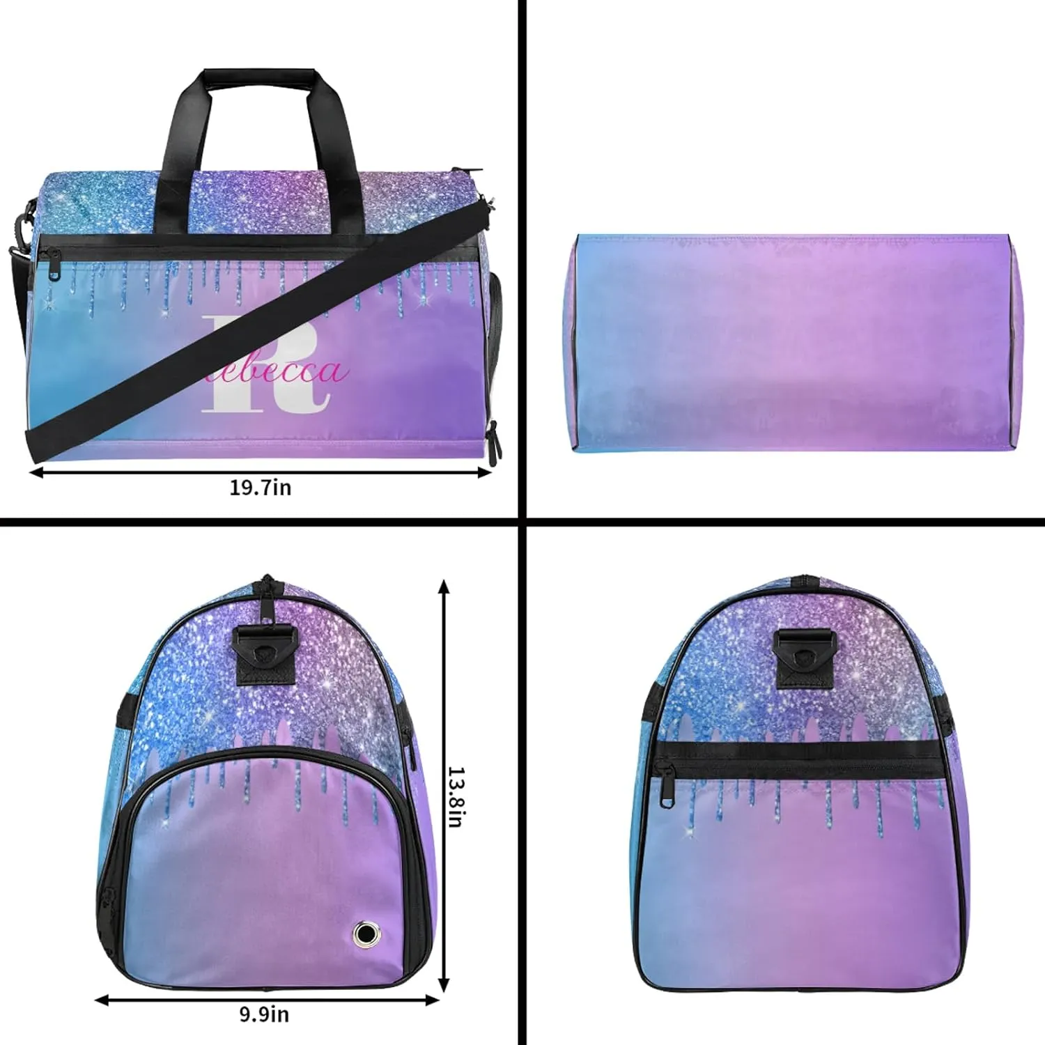 Custom Name Sports Bag Personalized Gym Bag with Shoes Compartment for Women Men Overnight Weekender Travel Duffel Bags, Multi Blue