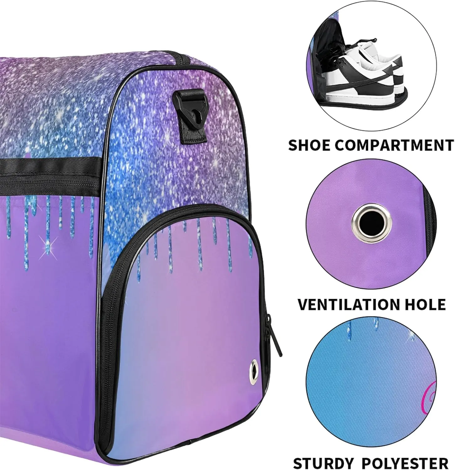 Custom Name Sports Bag Personalized Gym Bag with Shoes Compartment for Women Men Overnight Weekender Travel Duffel Bags, Multi Blue