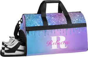 Custom Name Sports Bag Personalized Gym Bag with Shoes Compartment for Women Men Overnight Weekender Travel Duffel Bags, Multi Blue