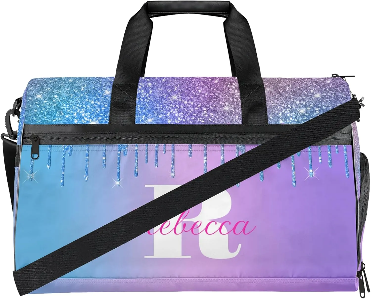 Custom Name Sports Bag Personalized Gym Bag with Shoes Compartment for Women Men Overnight Weekender Travel Duffel Bags, Multi Blue