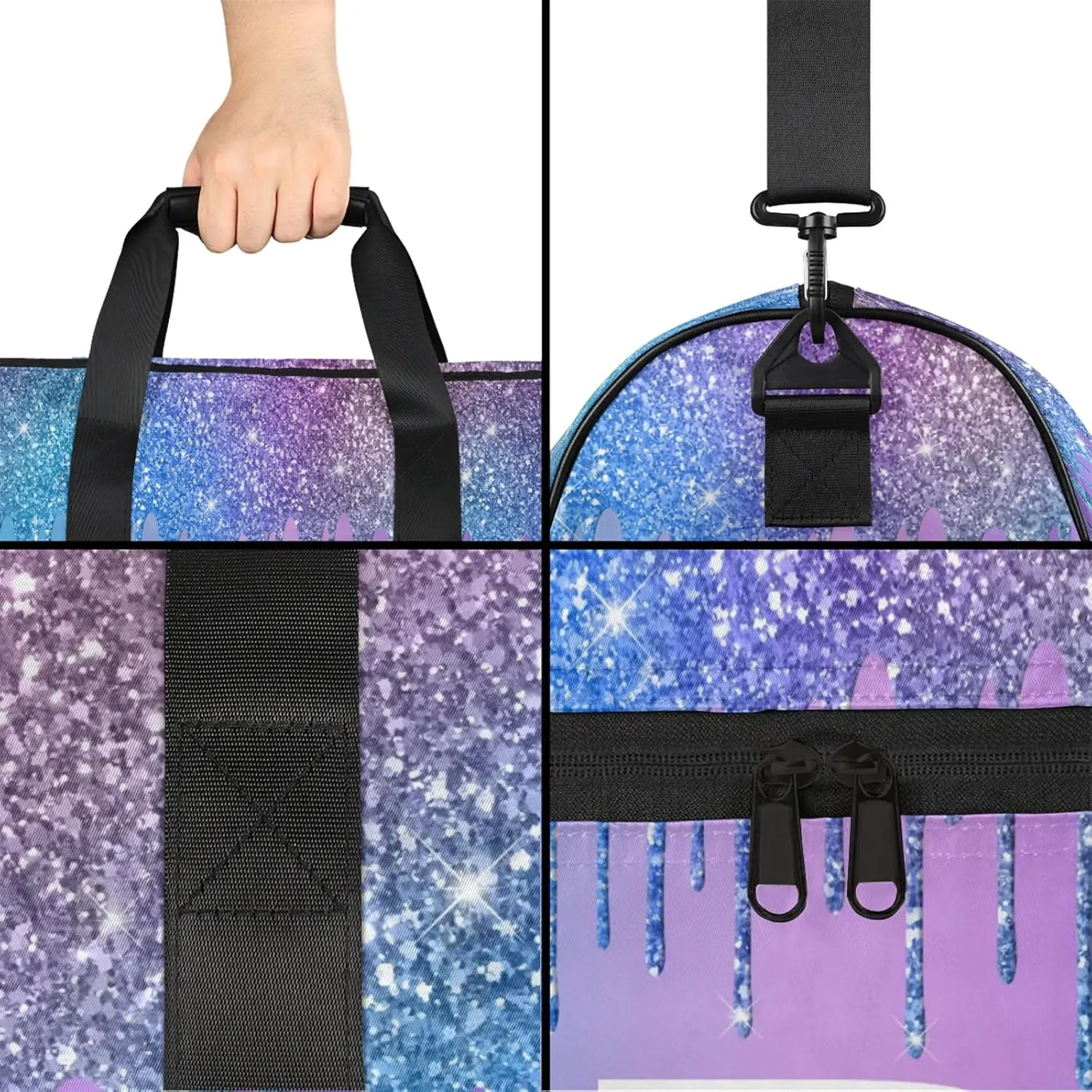 Custom Name Sports Bag Personalized Gym Bag with Shoes Compartment for Women Men Overnight Weekender Travel Duffel Bags, Multi Blue