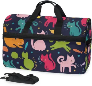 Cute Animal Cat Print Travel Duffel Bag for Women Men Sport Gym Bag with Shoes Compartment Overnight Weekend Bag