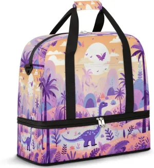 Cute Animal Dinosaur Foldable Travel Duffel Bag Overnight Weekender Bag with Shoes Compartment Sports Gym Bag for Men Women