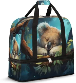 Cute Animal Koala Foldable Travel Duffel Bag Overnight Weekender Bag with Shoes Compartment Sports Gym Bag for Men Women