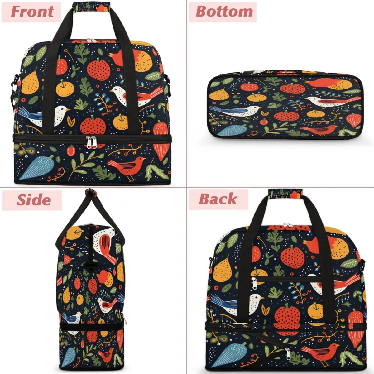 Cute Cartoon Bird Foldable Travel Duffel Bag Overnight Weekender Bag with Shoes Compartment Sports Gym Bag for Men Women