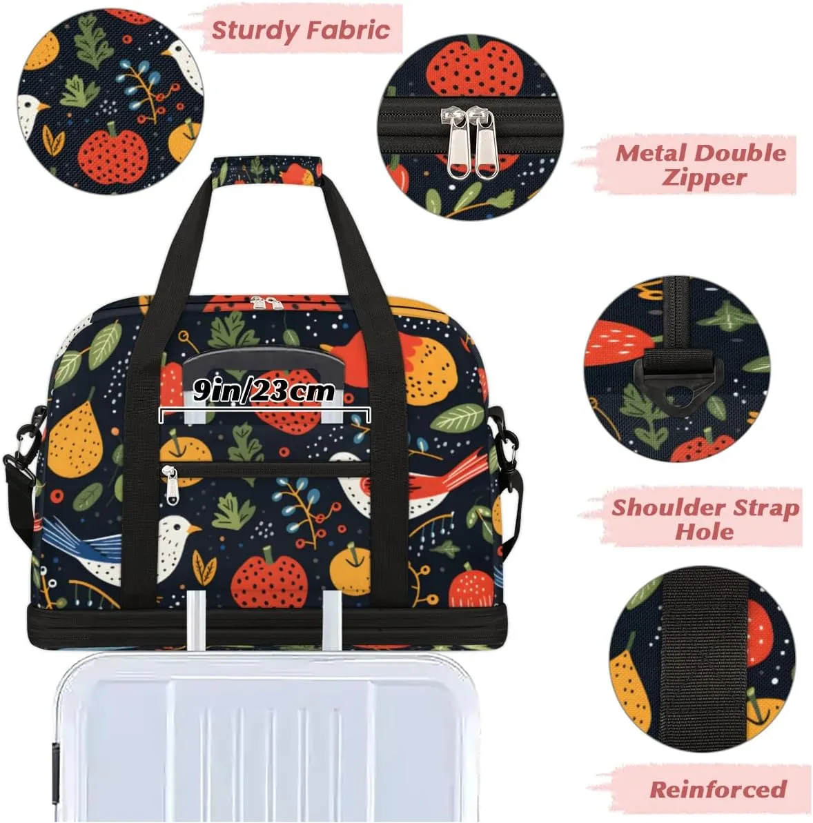 Cute Cartoon Bird Foldable Travel Duffel Bag Overnight Weekender Bag with Shoes Compartment Sports Gym Bag for Men Women