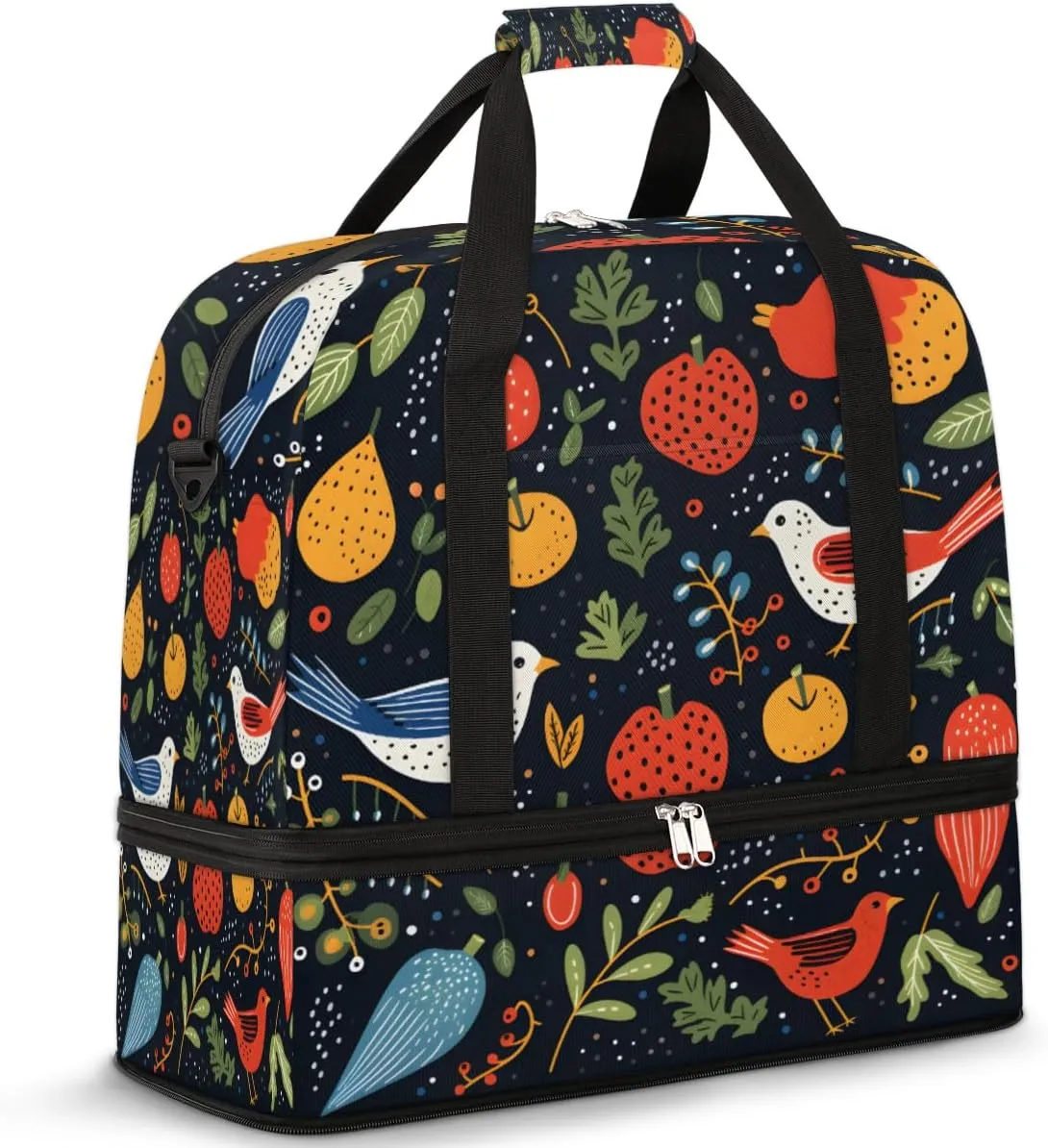 Cute Cartoon Bird Foldable Travel Duffel Bag Overnight Weekender Bag with Shoes Compartment Sports Gym Bag for Men Women