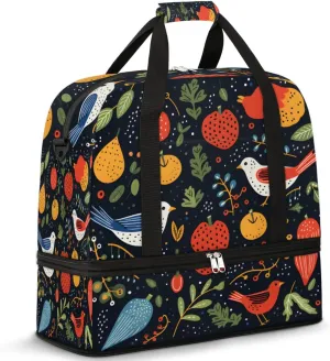 Cute Cartoon Bird Foldable Travel Duffel Bag Overnight Weekender Bag with Shoes Compartment Sports Gym Bag for Men Women