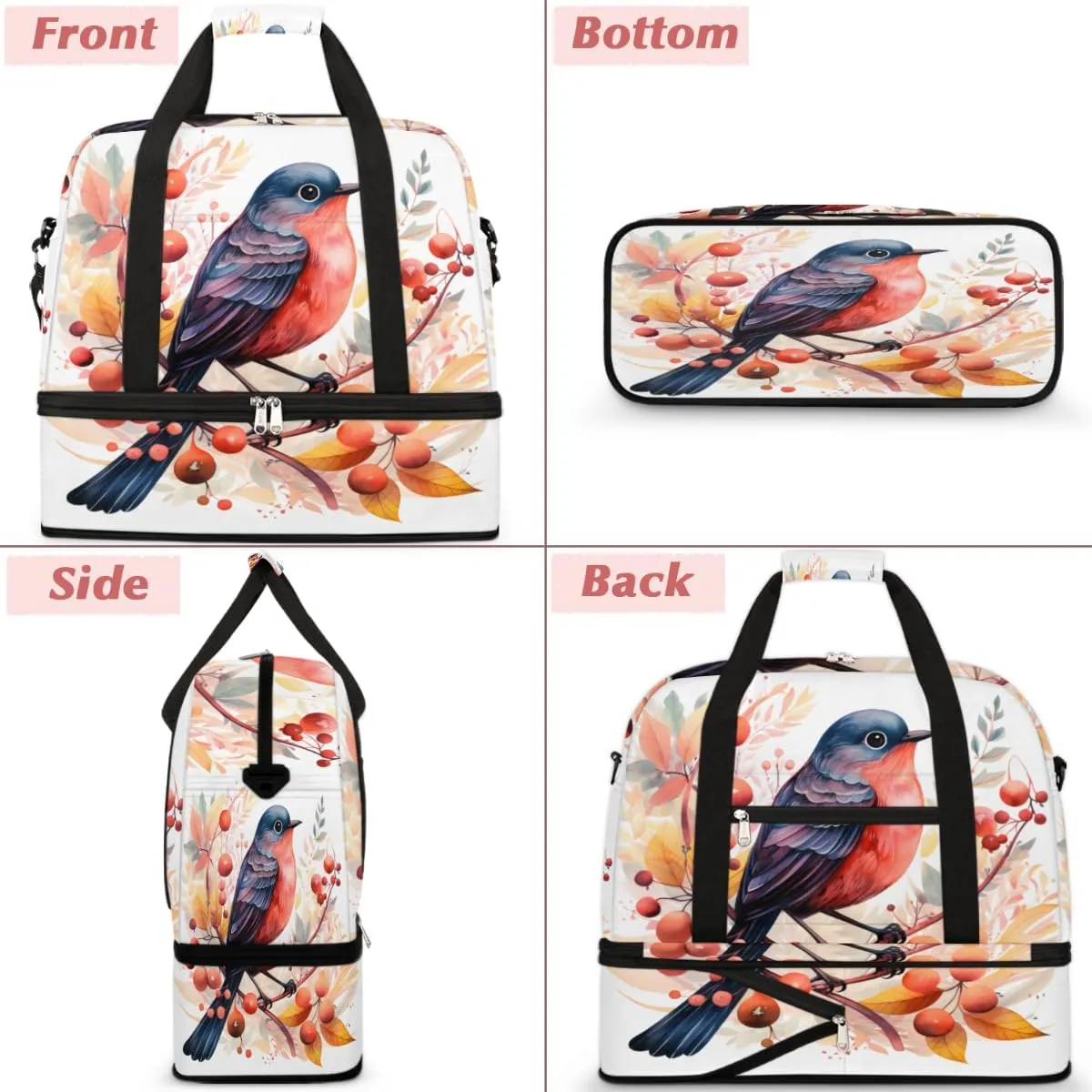 Cute Colorful Birds Foldable Travel Duffel Bag Overnight Weekender Bag with Shoes Compartment Sports Gym Bag for Men Women