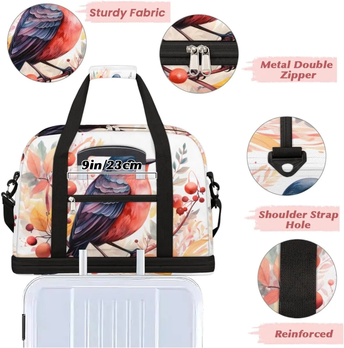 Cute Colorful Birds Foldable Travel Duffel Bag Overnight Weekender Bag with Shoes Compartment Sports Gym Bag for Men Women