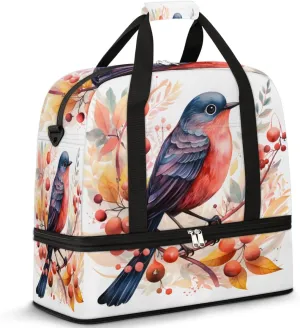 Cute Colorful Birds Foldable Travel Duffel Bag Overnight Weekender Bag with Shoes Compartment Sports Gym Bag for Men Women