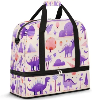 Cute Dinosaurs Foldable Travel Duffel Bag Overnight Weekender Bag with Shoes Compartment Sports Gym Bag for Men Women