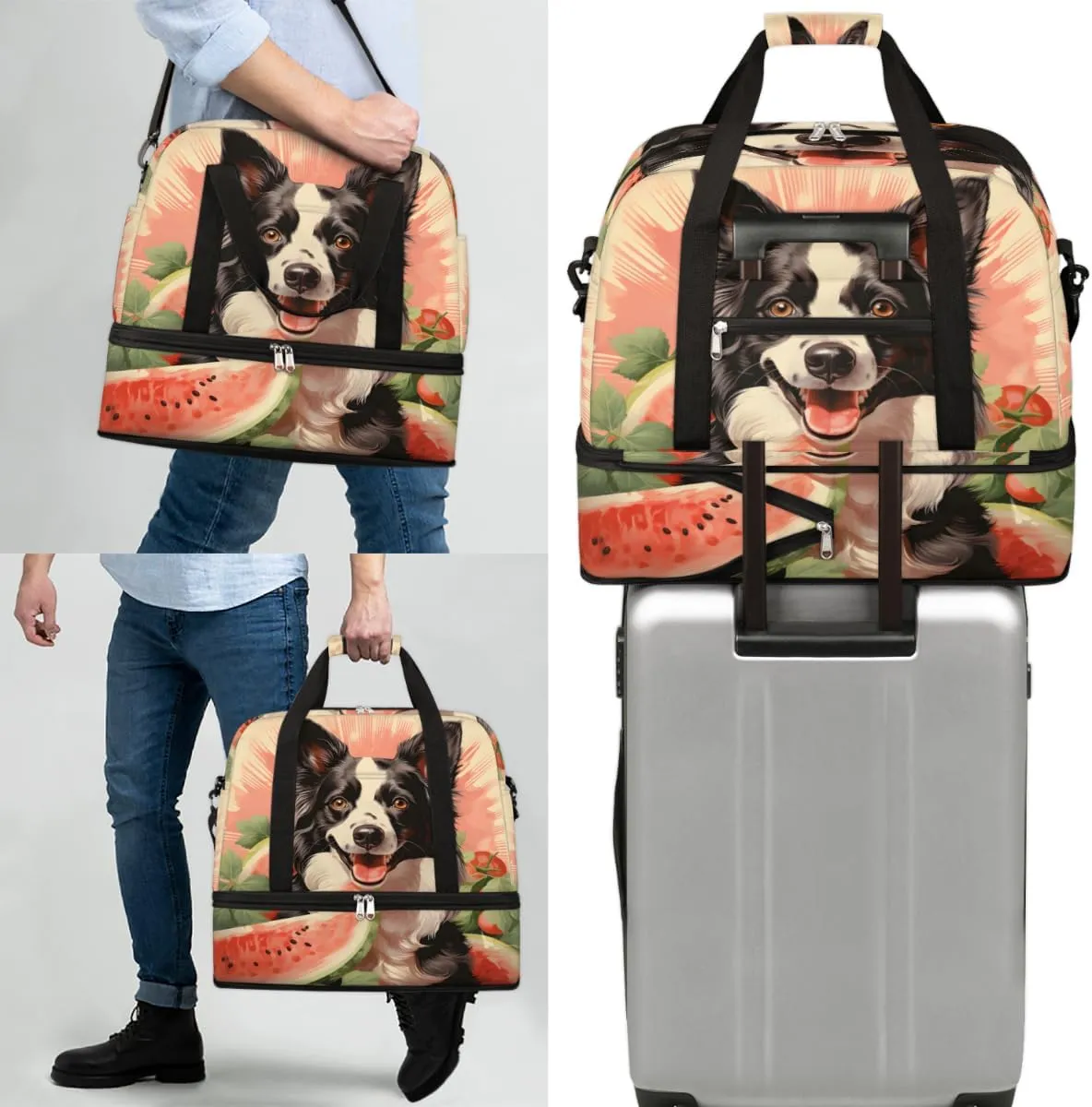 Cute Dog Foldable Travel Duffel Bag Overnight Weekender Bag with Shoes Compartment Sports Gym Bag for Men Women