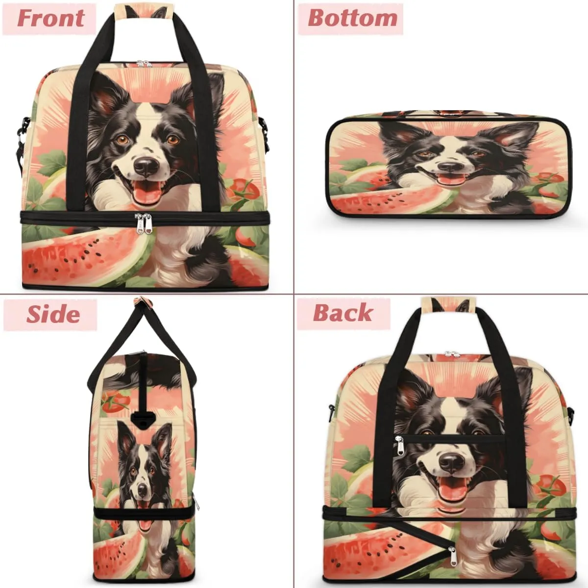 Cute Dog Foldable Travel Duffel Bag Overnight Weekender Bag with Shoes Compartment Sports Gym Bag for Men Women