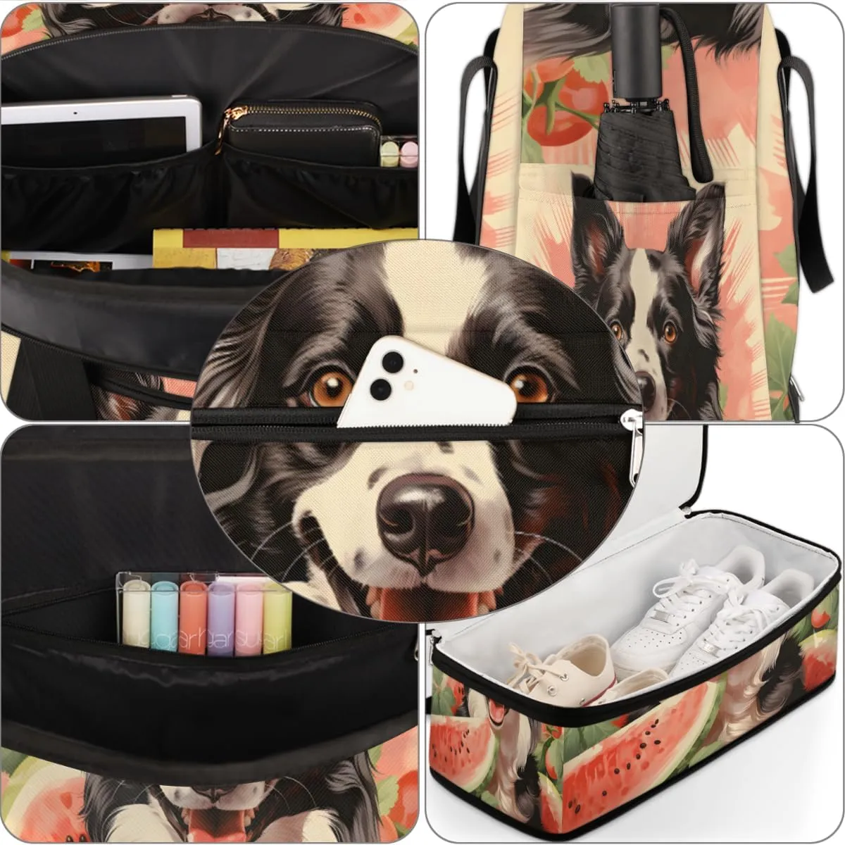 Cute Dog Foldable Travel Duffel Bag Overnight Weekender Bag with Shoes Compartment Sports Gym Bag for Men Women