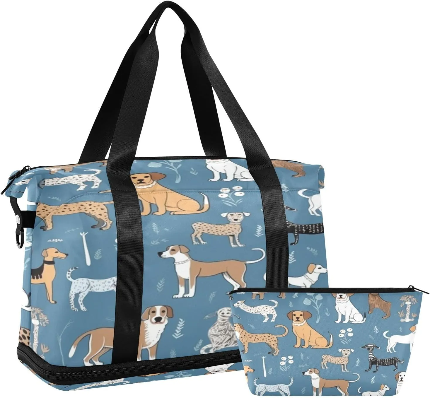 Cute Dog Gym Bag for Men Women with Shoes Compartment & Wet Pocket Sport Travel Duffel Bag Waterproof Weekender Overnight Bag