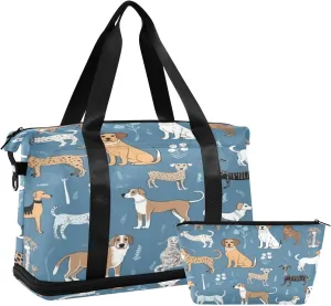 Cute Dog Gym Bag for Men Women with Shoes Compartment & Wet Pocket Sport Travel Duffel Bag Waterproof Weekender Overnight Bag