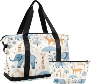 Cute Elephants Gym Bag for Men Women with Shoes Compartment & Wet Pocket Sport Travel Duffel Bag Waterproof Weekender Overnight Bag