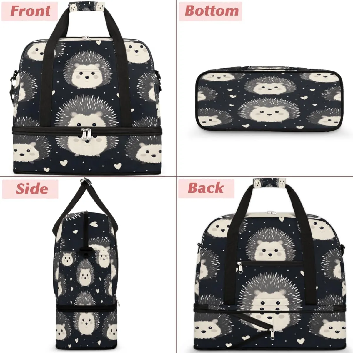 Cute Hedgehog Animal Foldable Travel Duffel Bag Overnight Weekender Bag with Shoes Compartment Sports Gym Bag for Men Women