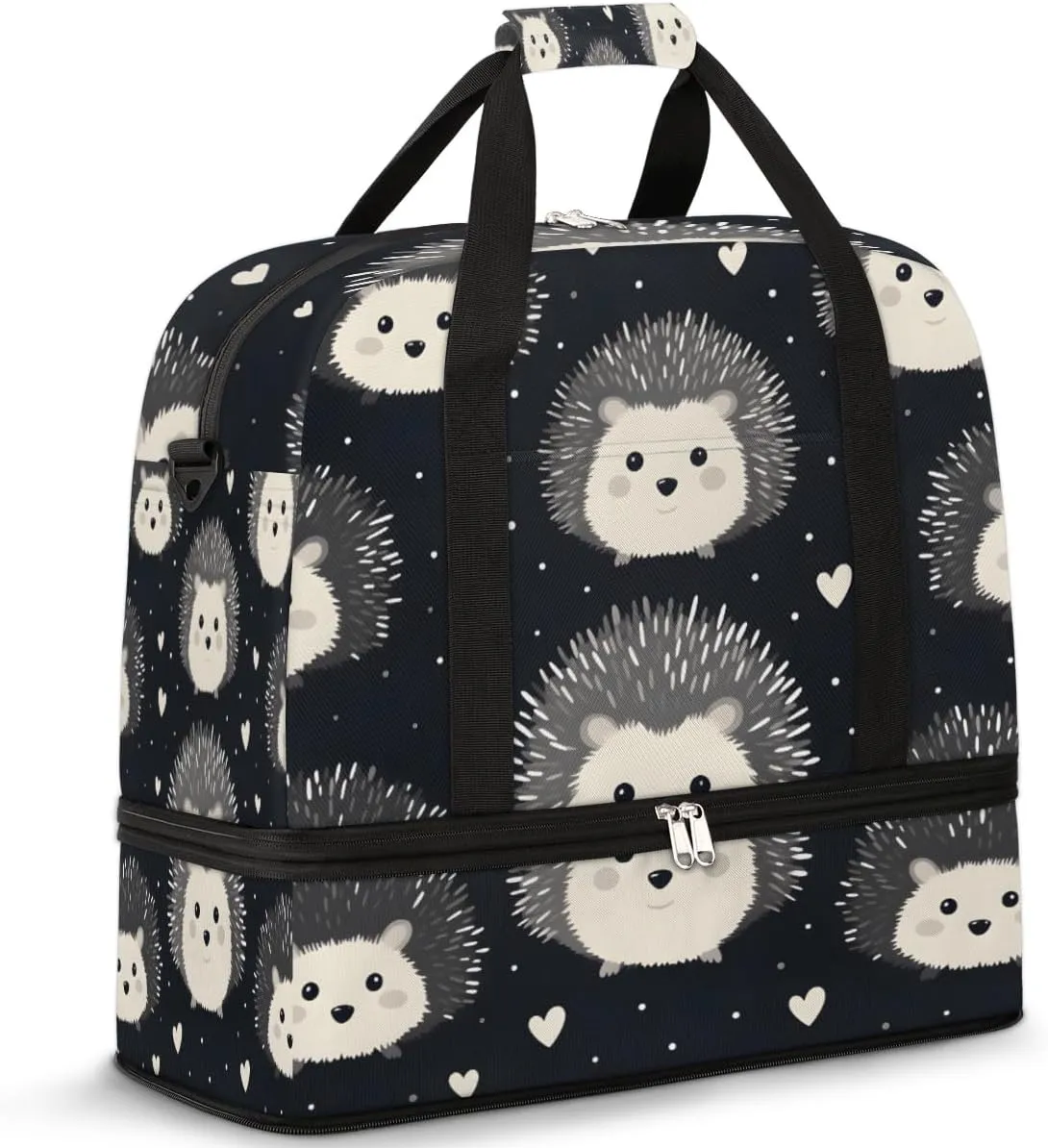 Cute Hedgehog Animal Foldable Travel Duffel Bag Overnight Weekender Bag with Shoes Compartment Sports Gym Bag for Men Women