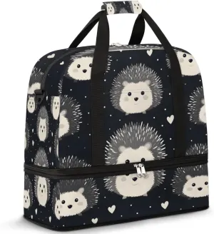 Cute Hedgehog Animal Foldable Travel Duffel Bag Overnight Weekender Bag with Shoes Compartment Sports Gym Bag for Men Women