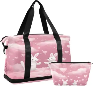 Cute Rabbits Gym Bag for Men Women with Shoes Compartment & Wet Pocket Sport Travel Duffel Bag Waterproof Weekender Overnight Bag