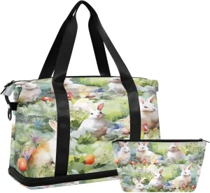 Cute Rabbits Gym Bag for Men Women with Shoes Compartment & Wet Pocket Sport Travel Duffel Bag Waterproof Weekender Overnight Bag